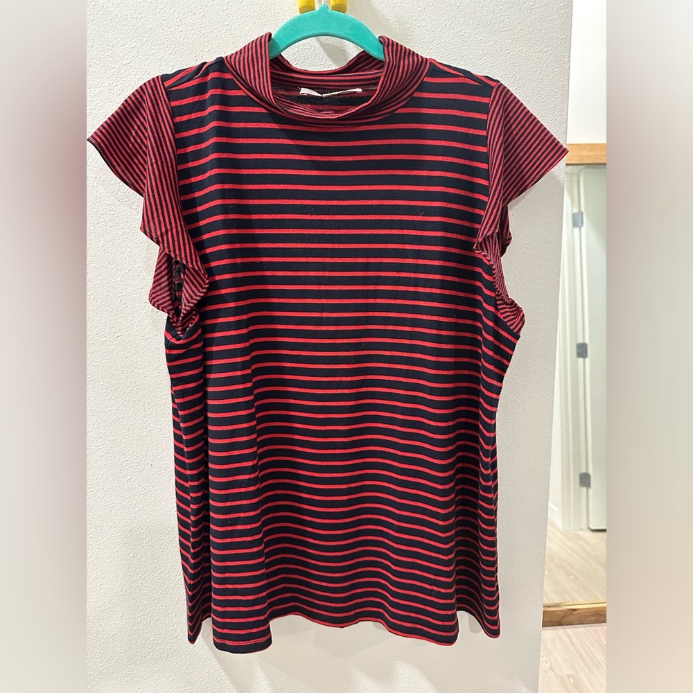 Loft XL never worn navy and red mock neck blouse